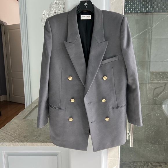 SAINT LAURENT DOUBLE BREASTED WOOL GABARDINE JACKET - Picture 8 of 13